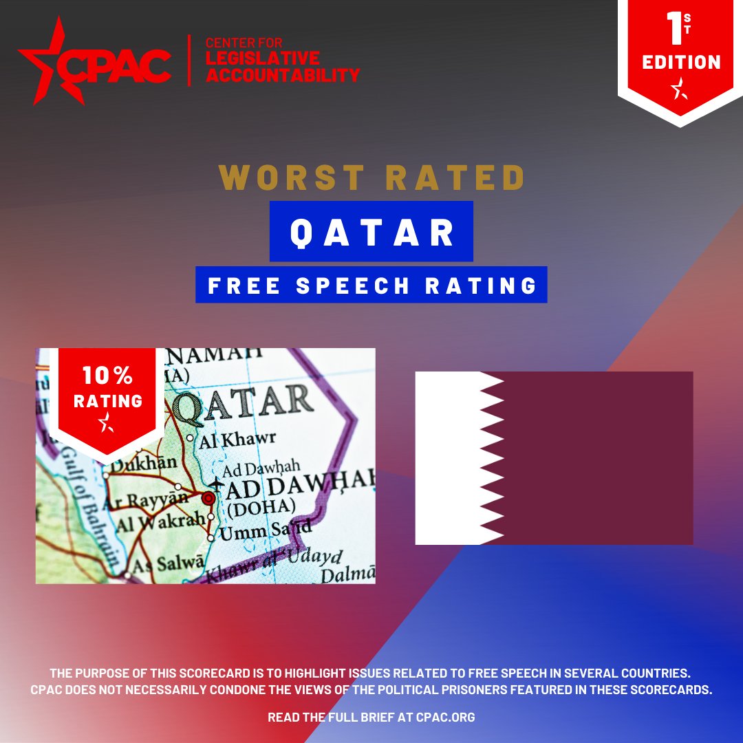 Worst Rated in CPAC's Freedom of Speech Ratings: Qatar is an enemy of free speech.
