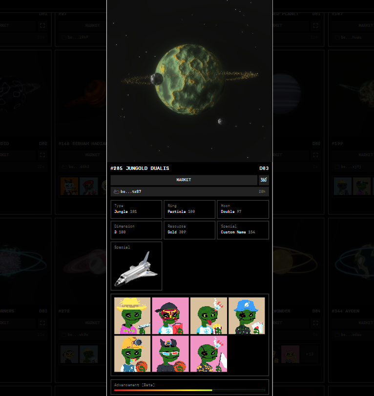 Jungold Dualist - I was able to named my Jungle planet with gold resource and 2 moons.  I can also attached reptile alien and a controllable flying spaceship to planet #285.  Dope ordinal project on the mother chain! #BTC <a href="/PlanetsBitcoin/">Planets</a> <a href="/CreatorBitcoin/">Creator</a>