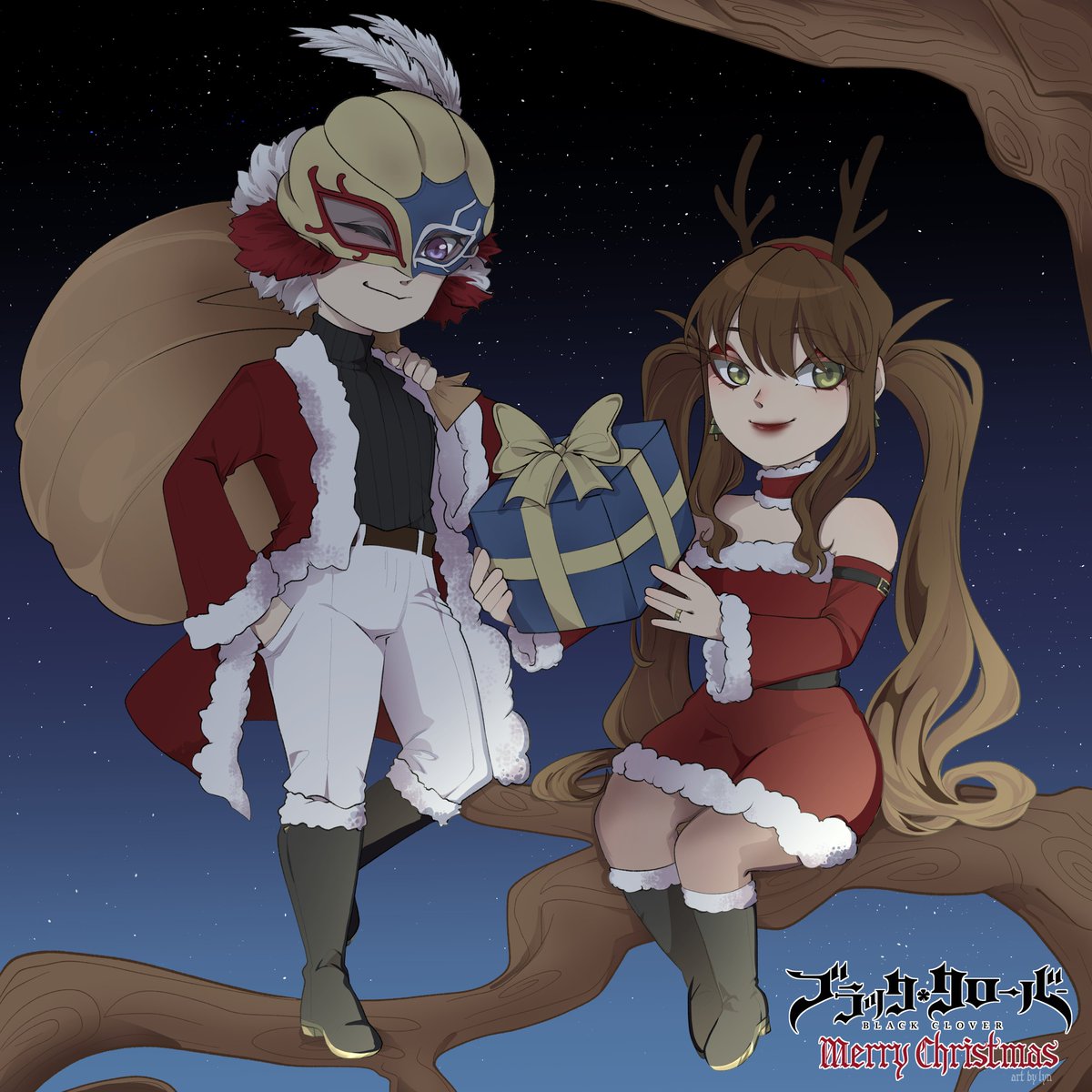 lynitless_void's tweet photo. Merry Christmas! #ocxcannon #oc #blackclover #blackclovertv #christmasart https://t.co/1xhIuzFQDq