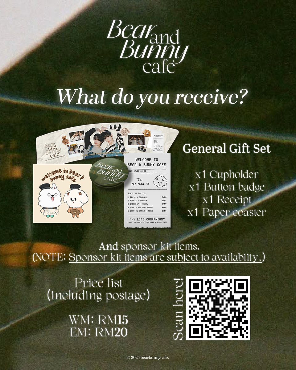 MOAs!  

B&amp;B Cafe is having a clearance sale and raising funds for another TXT Billboard Ad!

ෆ RM15/ea (incl postage)
ෆ Including sponsor kit items (limited)

Funds received will be used for #TXTinKL Mega Billboard Ad. More details TBA.

₍ᐢ. .ᐢ₎ #BearandBunnyCafe ʕ •ᴥ• ʔ