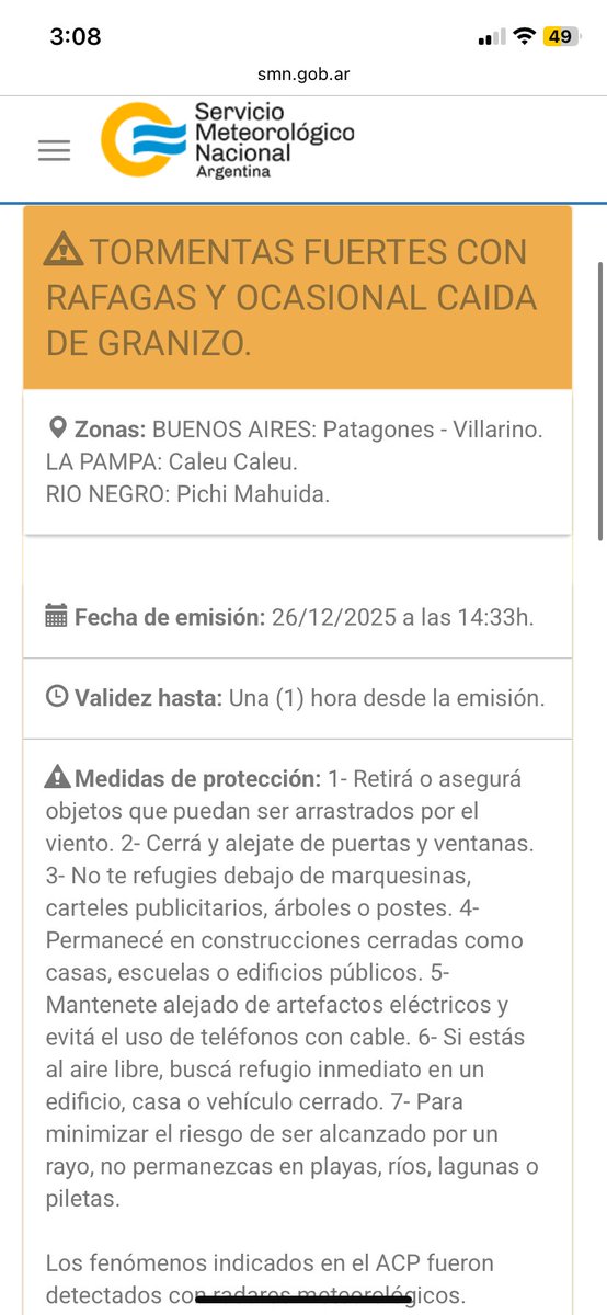gabybermudez's tweet photo. Primer aviso a muy corto plazo cercano a #BahiaBlanca bajo doble #AlertaAmarillo #Tormenta #Viento Vía @SMN_Alertas https://t.co/hesP5F40ju