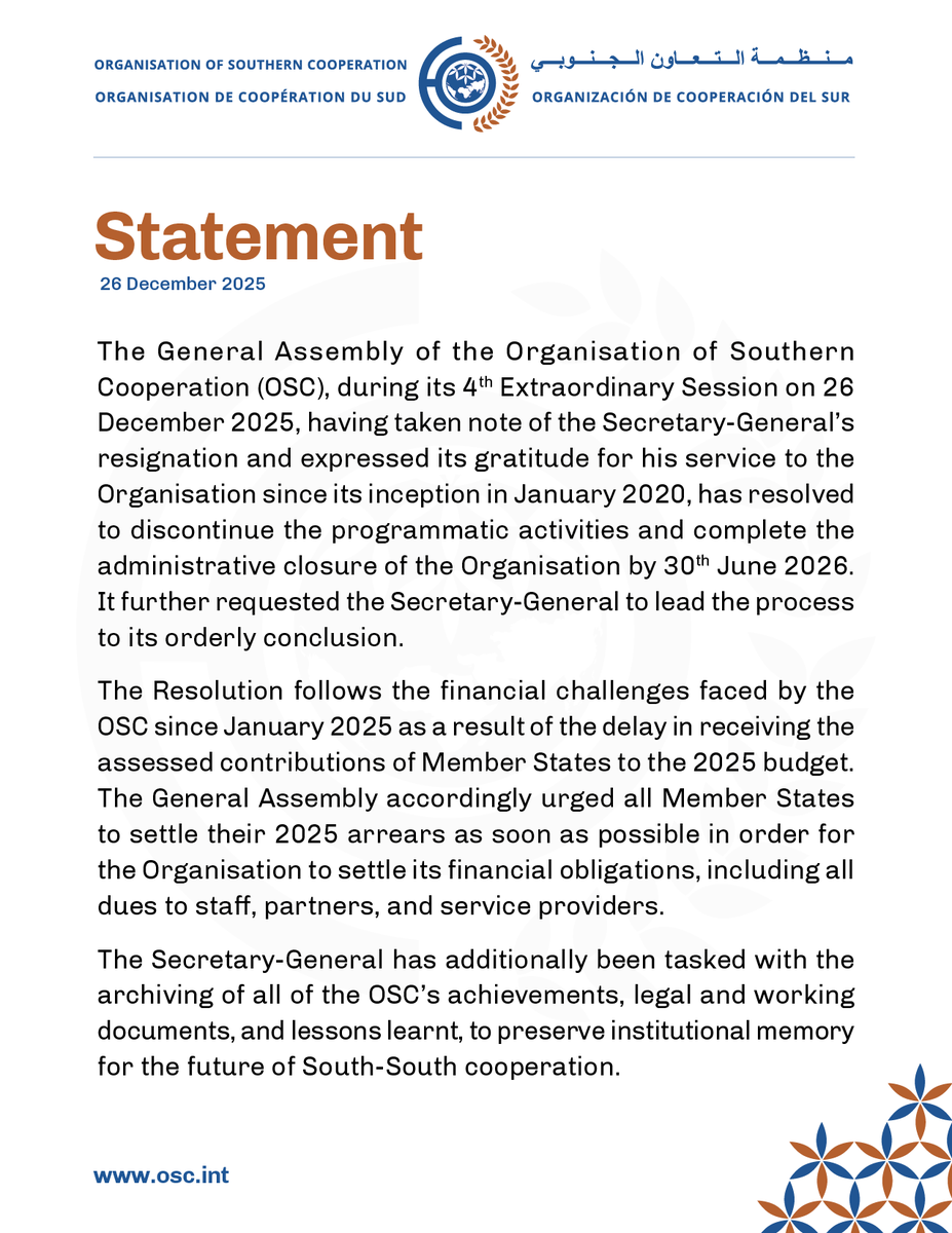 Organisation of Southern Cooperation - OSC tweet media
