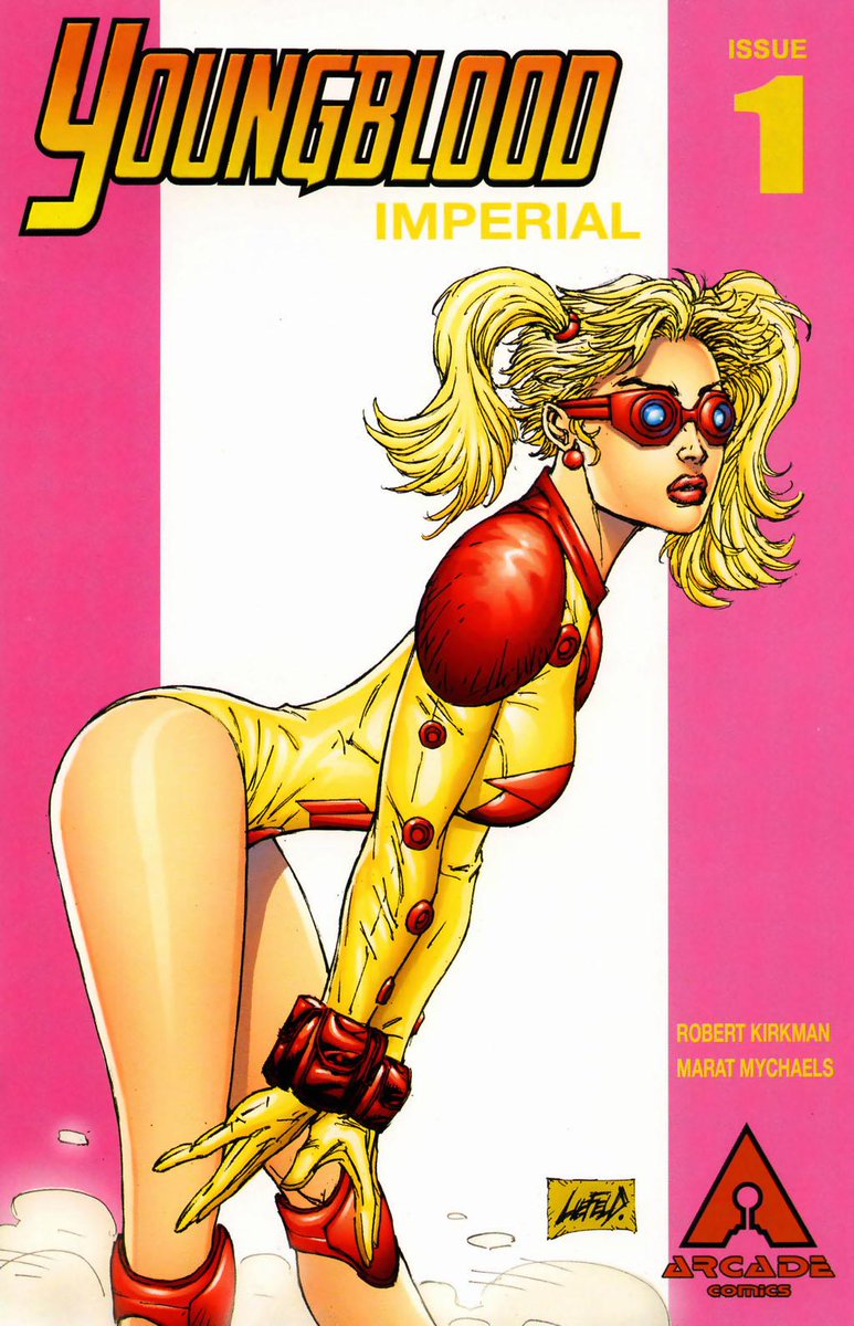 RobMessick's tweet photo. Rob's cover to Youngblood Imperial 1 w/ DocRocket. A really fun inventive comic set in a possible future, like Bloodsport was. By Robert Kirkman and Marat Mychaels.
#Youngblood created by @robertliefeld
#YoungbloodImperial
@RobertKirkman @MaratMychaels
#ArcadeComics @JimmySJay https://t.co/Ev71IBqZs4