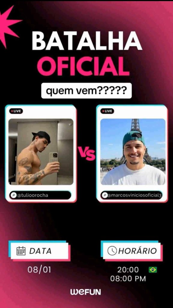Batalha oficial do Túlio X Marcos. Dia 08/01/26 as 20h horário de Brasília! 
Bora pra cima! 💪♊️