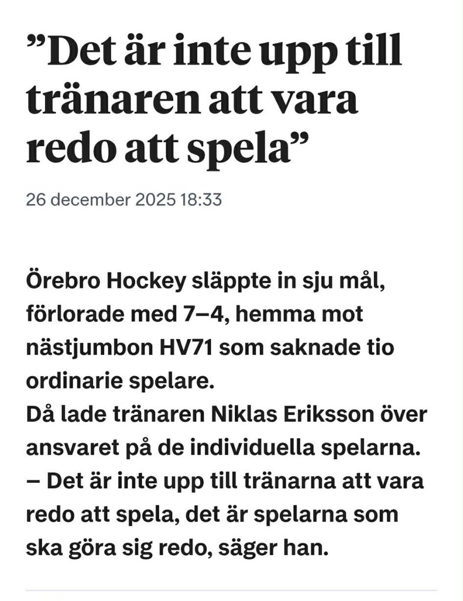 Måste vara 70-11:e gången Eriksson skyller på spelarnas oförmåga att var förberedda till match, det egna ansvaret att just dessa individer skall vara påställda är totalt frånvarande som vanligt…..