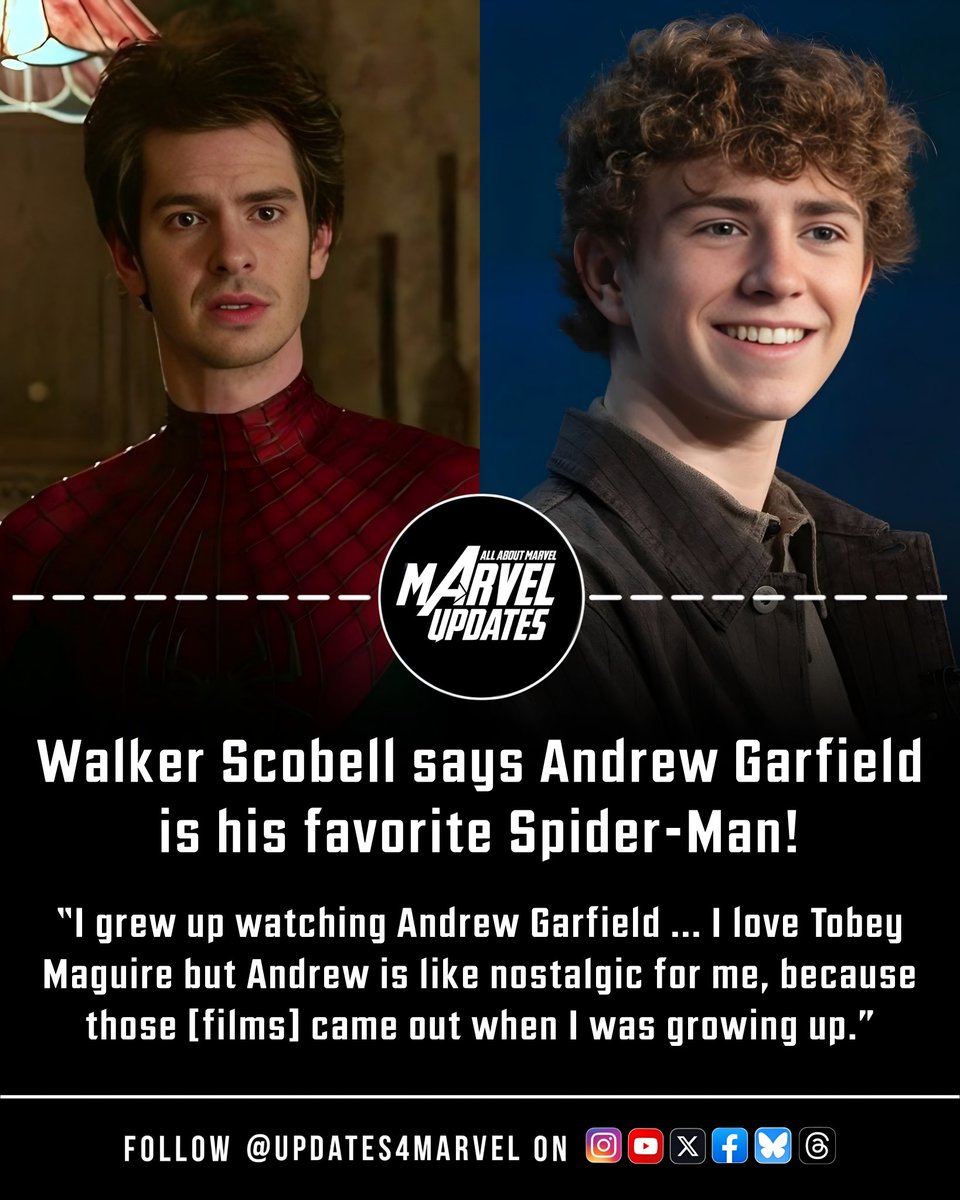 Updates4Marvel's tweet image. Walker Scobell says Andrew Garfield is his favorite Spider-Man:

 “I grew up watching Andrew Garfield ... I love Tobey Maguire but Andrew is like nostalgic for me, because those [films] came out when I was growing up.”

#SpiderMan #AndrewGarfield #WalkerScobell #Marvel