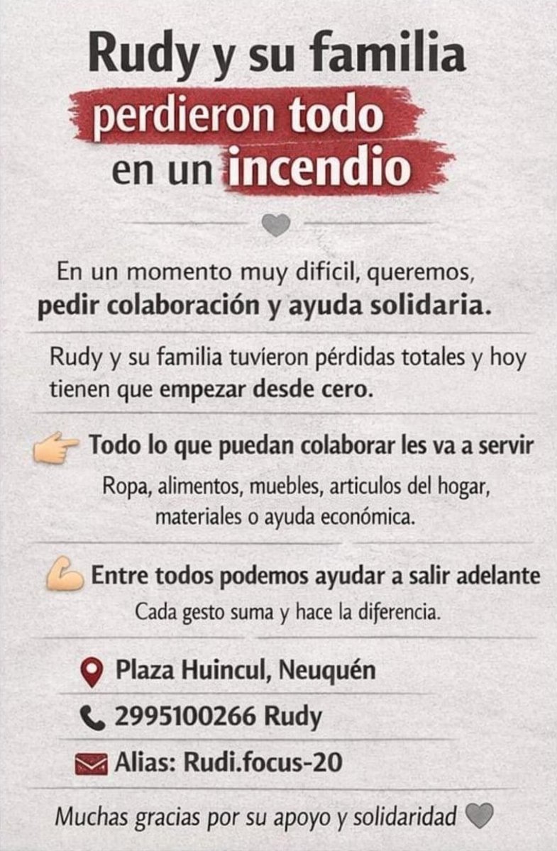 Campaña solidaria en Plaza Huincul: familia perdió todo en un incendio y  necesita ayuda para volver a empezar https://t.co/wxQysBx4UJ, image size:785x1200