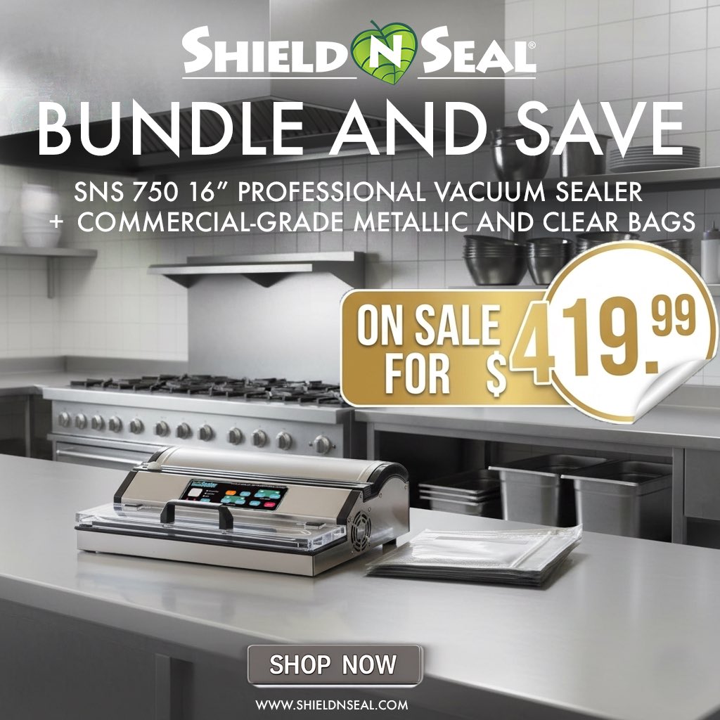 Bundle up and save big 💥
Upgrade to commercial-grade sealing with the SNS 750 16” Professional Vacuum Sealer + metallic &amp; clear bags, now on sale for $419.99.

Perfect seals. Pro performance. Serious savings.
🛒 Shop now: ShieldNSeal.com