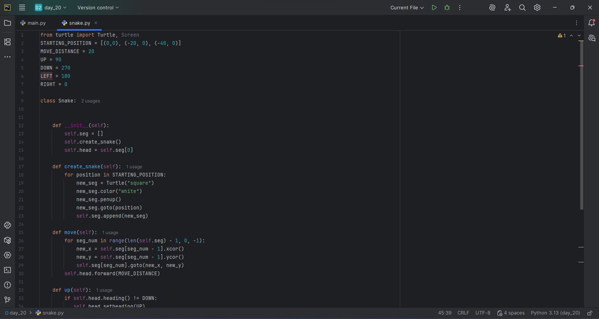 jayyprinzz's tweet photo. Day 20 — Snake Game (Part 1)
Today was slow, detailed, and very intentional.
Learning how animation and coordinates work reminded me that real progress isn’t always flashy.
Still showed up.
#PythonJourney #100DaysOfCode https://t.co/stjEdKjbE3