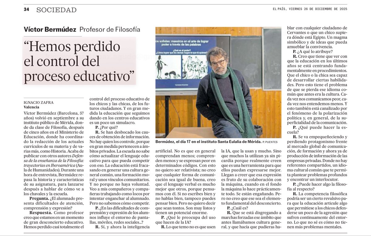 en <a href="/elpais_espana/">EL PAÍS España</a> entrevista <a href="/victorbermudezt/">Víctor Bermúdez</a> La educación NO está fracasando,son las políticas educativas. La escuela y su lenguaje educativo está en la LOMLOE.Y claro que han vaciado de contenido el currículo y priorizado los procedimientos. ¡Como si no hubiera responsables!🤷‍♂️