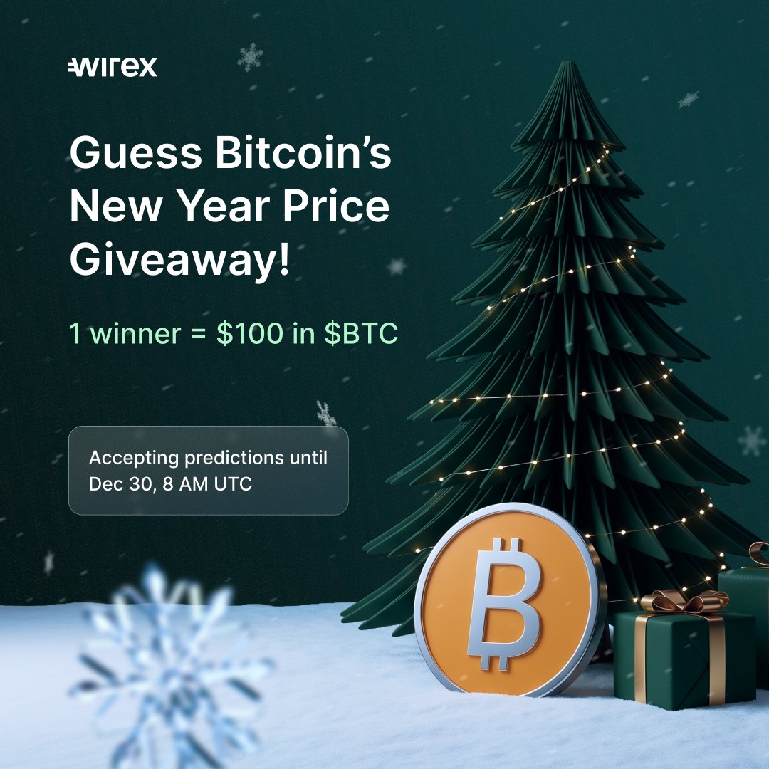 wirexapp's tweet image. GIVEAWAY TIME! 🎉

New Year’s $BTC price prediction #giveaway is LIVE.

How to enter:

1️⃣ Follow us @wirexapp
2️⃣ Like &amp;amp; RT this post
3️⃣ Comment your #Bitcoin price prediction for Dec 31, 23:59 UTC

Closest prediction to the actual price wins $100 in $BTC. Good luck! 🍀