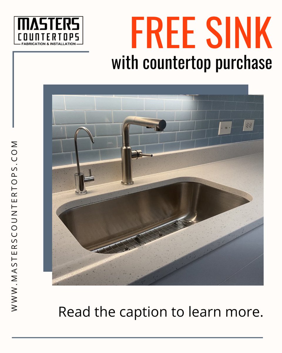 masterscounters's tweet image. FREE Sink For Your Remodel 👍
Kitchen #countertops 35 sq.ft. and more receive a FREE stainless steel #sink.
Bathroom countertops include a FREE vanity sink.
Offer valid through Dec 31 at Masters Countertops.
Check your project cost with an instant quote: zurl.co/3AUoF