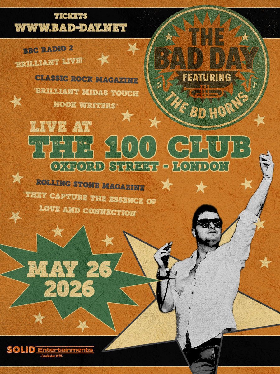 Grab tickets while you can music lovers!!! Mr Sprinkles may well be making an appearance at the legendary 100 club for the live debut of our new lineup!!! THE BAD DAY featuring THE BD HORNS!! Tickets are now available from our website: bad-day.net