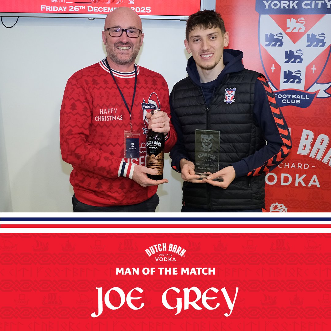 YorkCityFC's tweet image. ✨ Today's @DutchBarnVodka Man of the Match, chosen by Key Capital Partners - Joe Grey.  

#YCFC 🔴 🔵