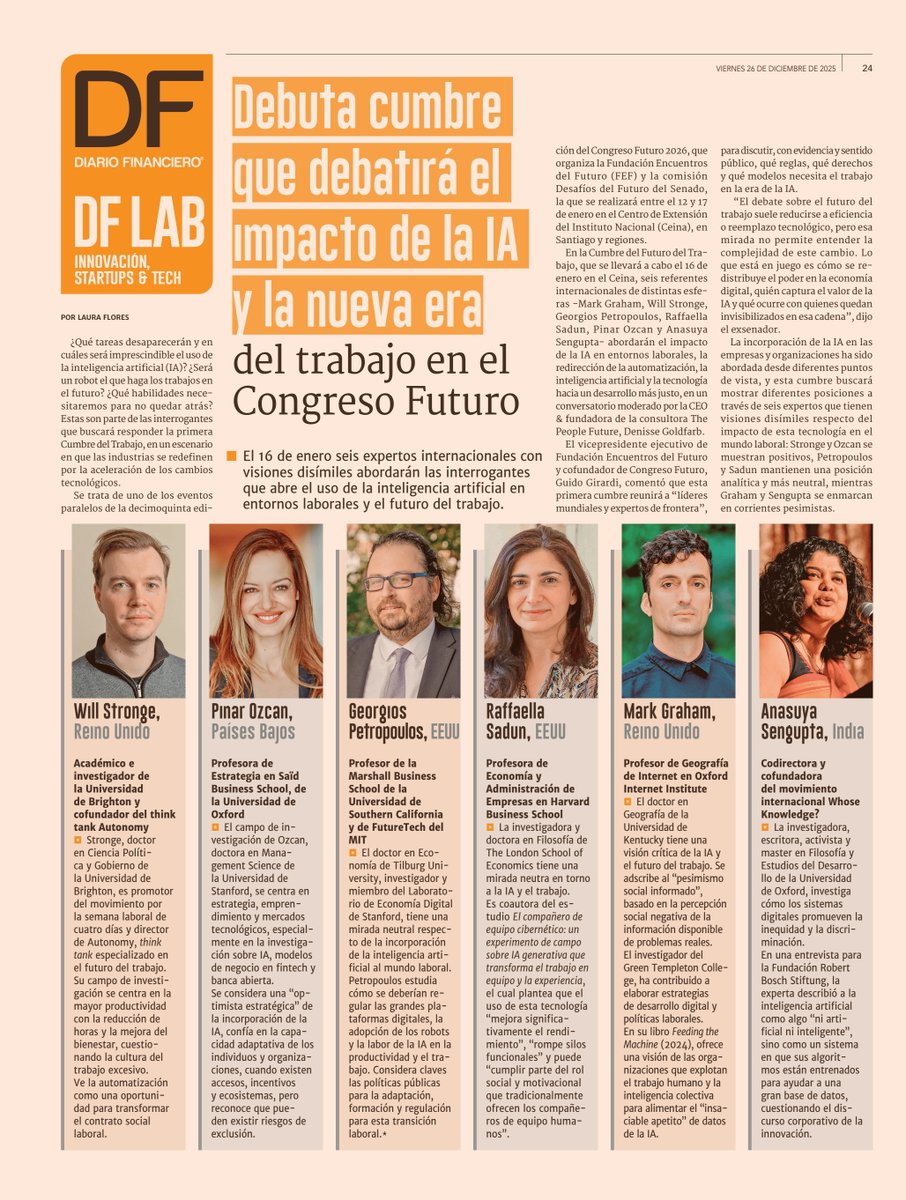 En Congreso Futuro estaremos realizando la Cumbre del Futuro del Trabajo. Más allá del avance tecnológico, hoy están en disputa temas clave: quién captura el valor de la IA, cómo se redistribuye el poder en la economía digital, los cambios demográficos y qué ocurre con el trabajo