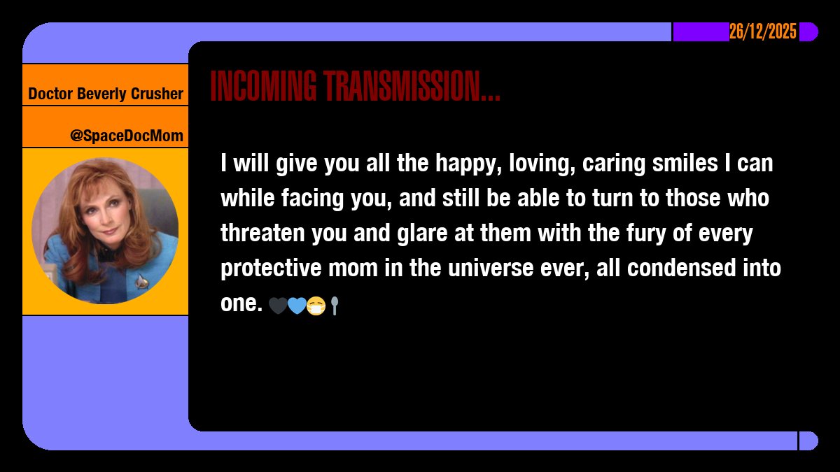SpaceDocMom's tweet image. I will give you all the happy, loving, caring smiles I can while facing you, and still be able to turn to those who threaten you and glare at them with the fury of every protective mom in the universe ever, all condensed into one. 🖤💙😷🥄