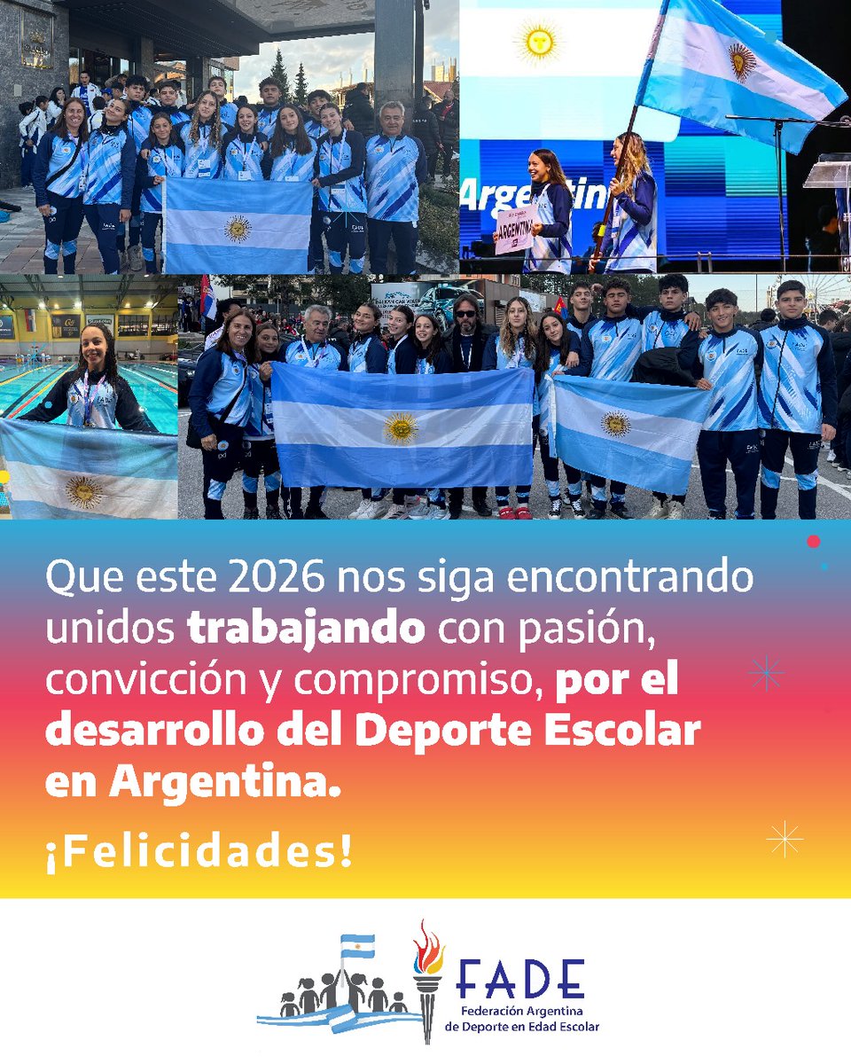 FADEarg's tweet photo. La Federación de Deporte Escolar les desea muy felices fiestas y un próspero Año Nuevo.
Que el 2026 nos encuentre fortaleciendo el deporte y la educación junto a nuestras comunidades.
#DeporteEscolar❤️ #FADE🇦🇷
@ISFsports @Leot14 @PrensaCOA https://t.co/YGAKHKEUi5