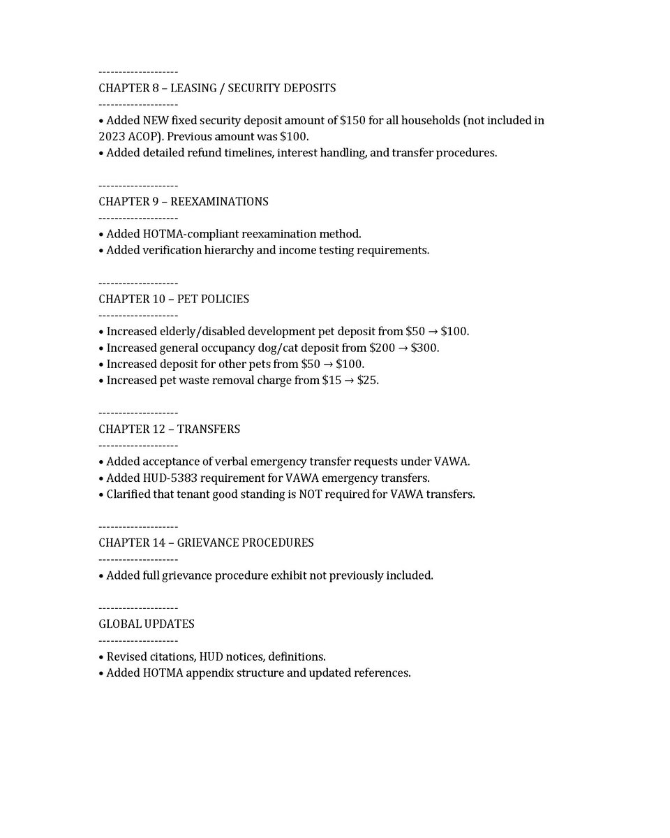 Notice for puvlic comments. 
Line-by-Line Summary of ACOP Changes (Effective March 1, 2026)
Comments can be sent to my email from today through February 5, 2026. at 5 pm