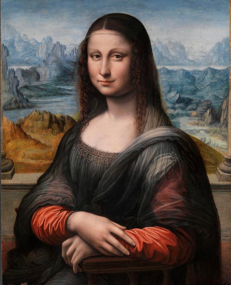 La Gioconda del Prado: A better preserved exact copy of the Mona Lisa, made by one of da Vinci's students. Discovered in 2012, It shows details that are no longer visible in the Mona Lisa anymore.

This is La Gioconda del Prado, an extraordinary copy of the Mona Lisa, painted by