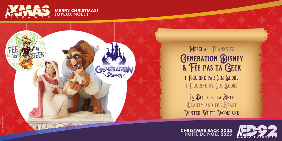 ED92Magic's tweet image. Merry Christmas from all of us at ED92!

Now you’re in with a chance to win a beautiful Jim Shore figurine thanks to Génération Disney and Fée pas ta Geek!

All you have to do is:
1. Follow our account
2. Like this post
3. Repost this post

The contest will be open until 11:59pm…