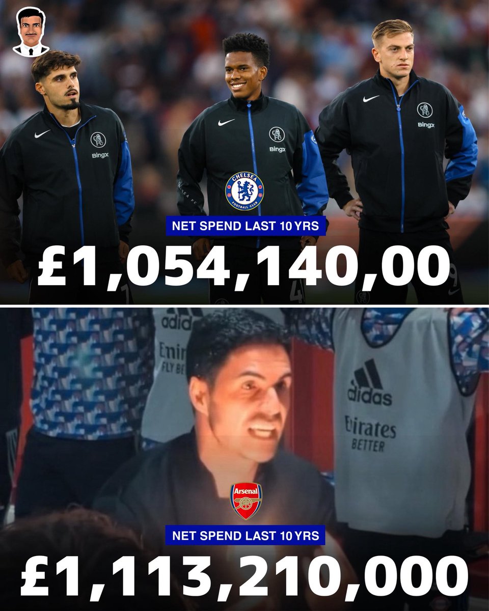 FrankKhalidUK's tweet image. Just a reminder that Chelsea have a net spend less than Arsenal over the last 10 years.