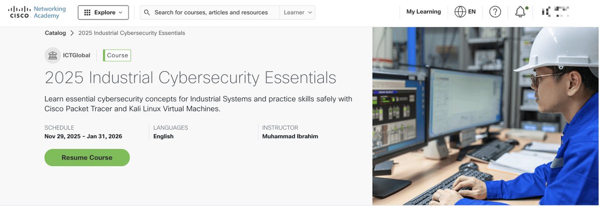 Si quieren aprender sobre Ciberseguridad Industrial, CISCO lanzo un curso gratuito con certificado.

Se los recomiendo

🔐 Industrial Cybersecurity: netacad.com/courses/indust…

#CyberSecurity