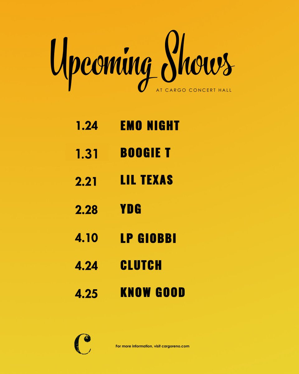 2026 is the year of Cargo! 🖤 Visit cargoreno.com to start filling up your calendar. 🔗