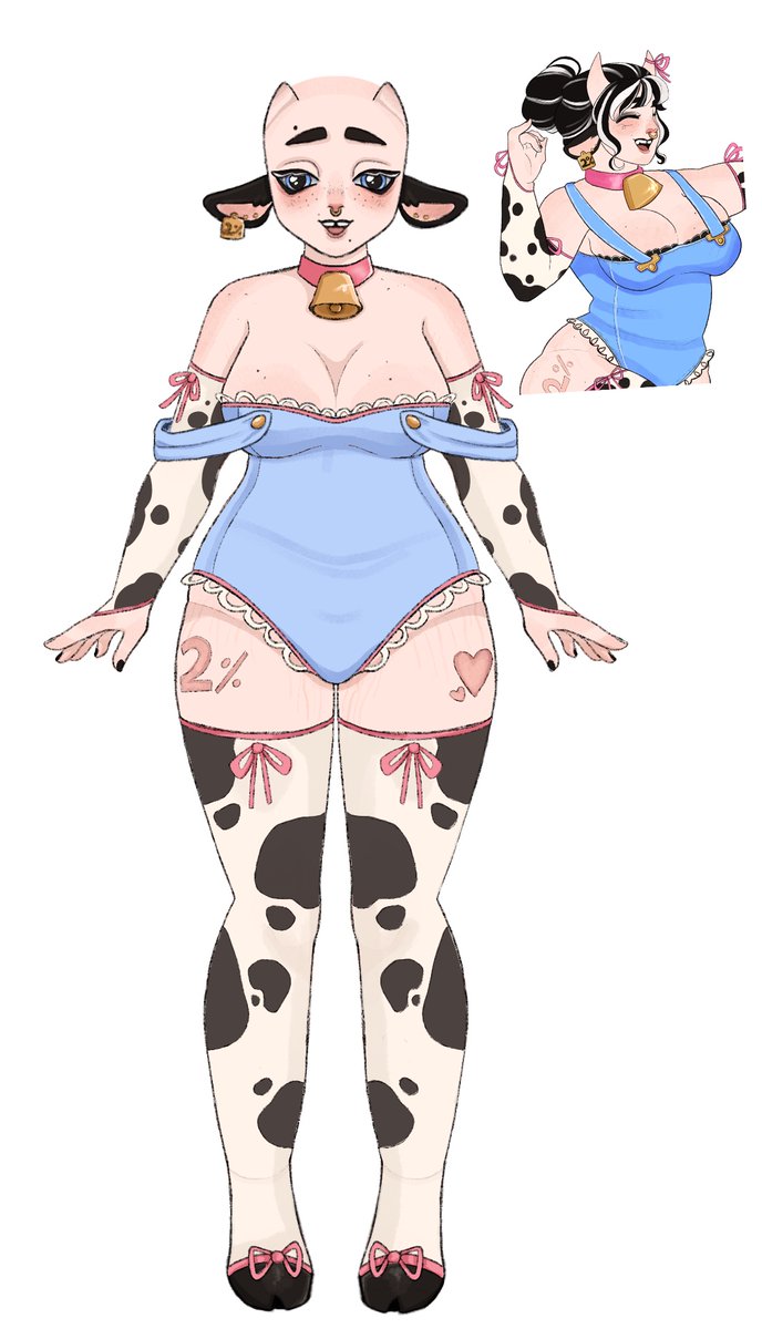 2PercentMilkVT's tweet photo. Since I forgot the tags on the last post here’s the bald version for full outfit details! 
#art #artist #vtuber #vtuberdesign #cowvtuber #predebut #predebutvtuber https://t.co/IKckdp5eAQ