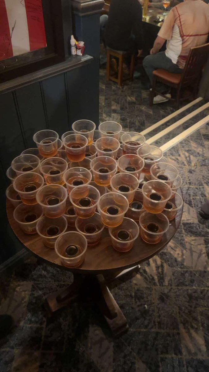 footyawayday's tweet image. Stoke fans celebrating their 0-0 draw against Preston today with 50 Jägers 🤣#SCFC #pnefc