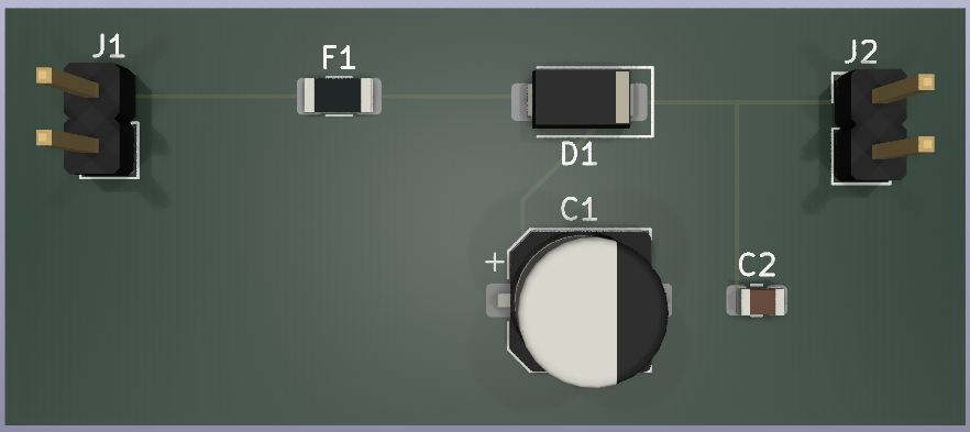 Yash_Kumar2's tweet photo. Day 10 - PCB design log(1/2)
Designed a Reverse Polarity + Overcurrent Protected Power Entry Board.
🔹 PTC resettable fuse for short/overcurrent protection
🔹 Series diode for reverse polarity protection
🔹 Bulk + ceramic capacitors for supply stability. https://t.co/9nEj8yuGT6