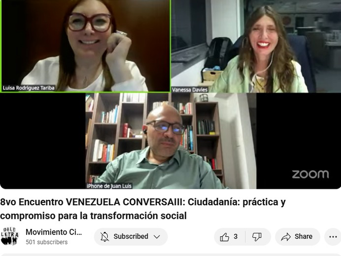 ForoCivicoVzla's tweet image. #RecuentoAnualFC ¿Cómo la participación cívica fortalece la democracia y el desarrollo social? Junto a @LUISA_HRT y @JuanLuisSosa2, el 3er ciclo de #VenezuelaConversa cerró con un debate clave: ciudadanía, práctica/compromiso para la transformación social. youtube.com/watch?v=WqvBFq…