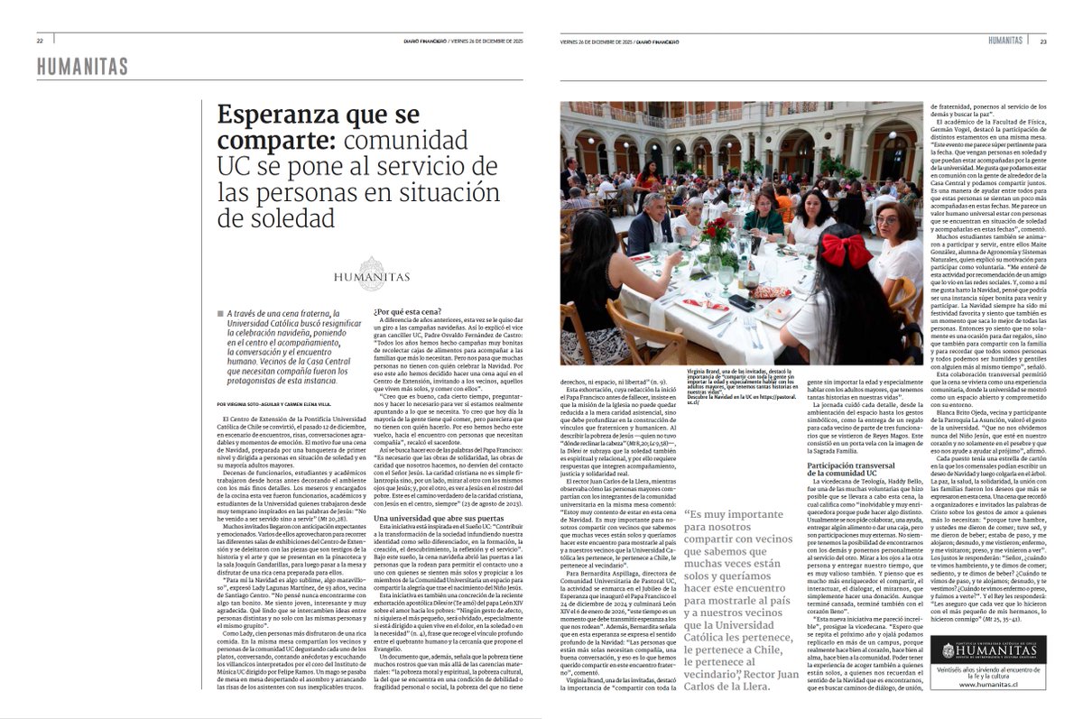 Hoy en <a href="/DFinanciero/">Diario Financiero</a> destacamos la cena fraterna de Navidad en la que la <a href="/ucatolica/">Universidad Católica</a> puso en el centro el acompañamiento, la conversación y el encuentro humano.

humanitas.cl/noticias/esper…