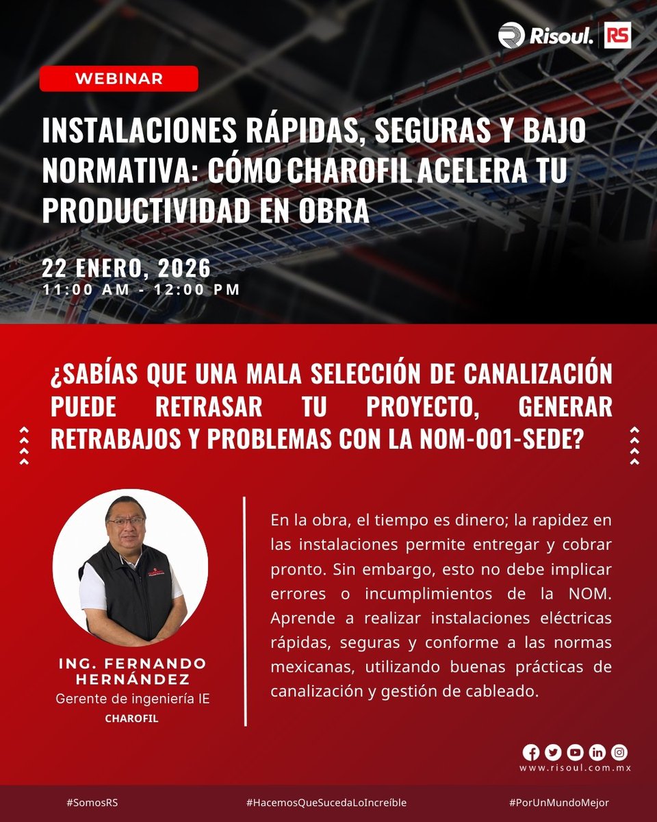 Únete a nuestro webinar gratuito y descubre cómo reducir hasta un 60% el tiempo de instalación eléctrica, evitar retrabajos y cumplir la normativa sin complicaciones.
Regístrate ahora: hubs.la/Q03Z4kK30

#SomosRS #HacemosQueSucedaLoIncreíble #PorUnMundoMejor