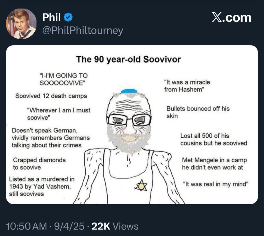 MaxNordau's tweet image. Phil Tourney, the leader of the USS Liberty truthers, says that Israel killed JFK, Israel did 9/11, a French-Israeli assassination team is hunting Cancer Owens, and the Holocaust didn't happen.

He acted bravely on a single day in 1967, but the guy's a nut and should be treated…