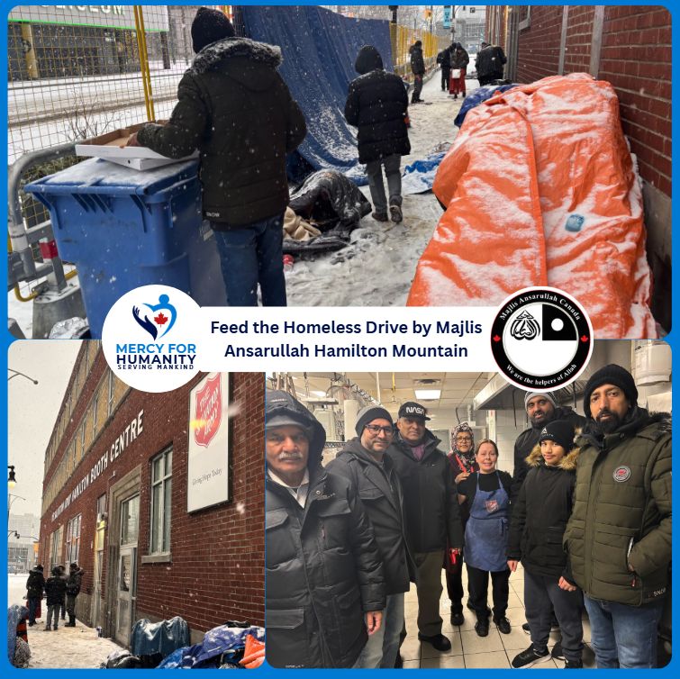 On a extreme cold day, members of Ahmadiyya Muslim Elders of Hamilton Mountain shared warmth &amp; care by serving hot pizzas to the homeless in #Hamilton downtown.
A hot meal brought comfort and smiles. Please remember our kind donors and selfless volunteers in your prayers. 🤍🤲