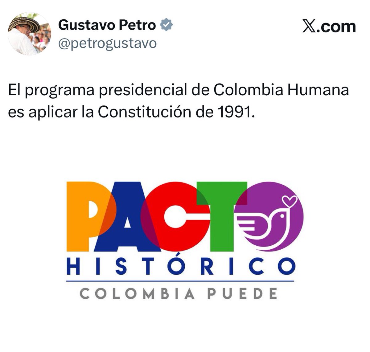 <a href="/petrogustavo/">Gustavo Petro</a> ¿Acaso la promesa no era aplicar la Constitución de 1991?

Como no le sirvió entonces quiere cambiarla.