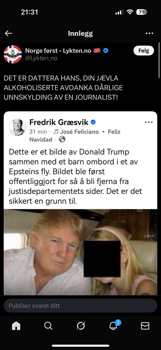 widarrr's tweet photo. I dag vant verden. Mannen er borte fra X 😃😃😃
#trump vs #fredrikgræsvik https://t.co/PuHwuXPNwH