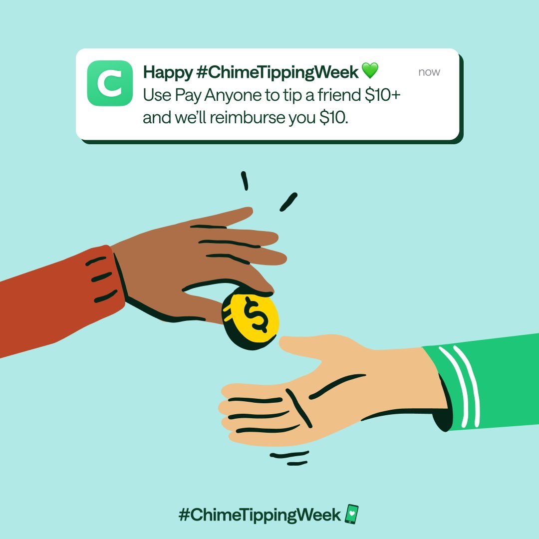 GlitchedDeals's tweet image. CHIME SEND $10 GET $10 BACK

Send $10 to anyone → get $10 back

Use Pay Anyone feature, add ‘🎁’ or #ChimeTippingWeek in description

Works even if recipient doesn’t have Chime

Limited slots available, lasts through new year

Check your Chime app for the promo notification