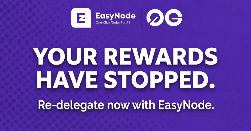easynodexyz's tweet photo. Status Update: 0G Rewards PAUSED

If you haven't migrated your license yet, you are effectively earning 0 tokens/day.

Don't leave money on the table. Reactivate your node instantly. 👇