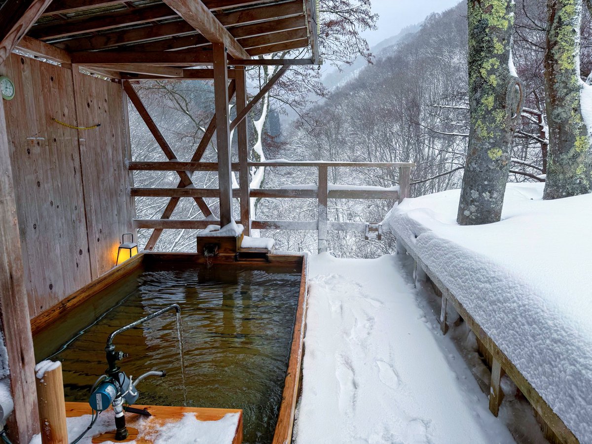 watatabivlog's tweet photo. 最高の雪見露天風呂♨️
-8度。寒すぎて出るに出れない悪魔の温泉。
髪の毛が凍ってきた https://t.co/1V35IGth2x