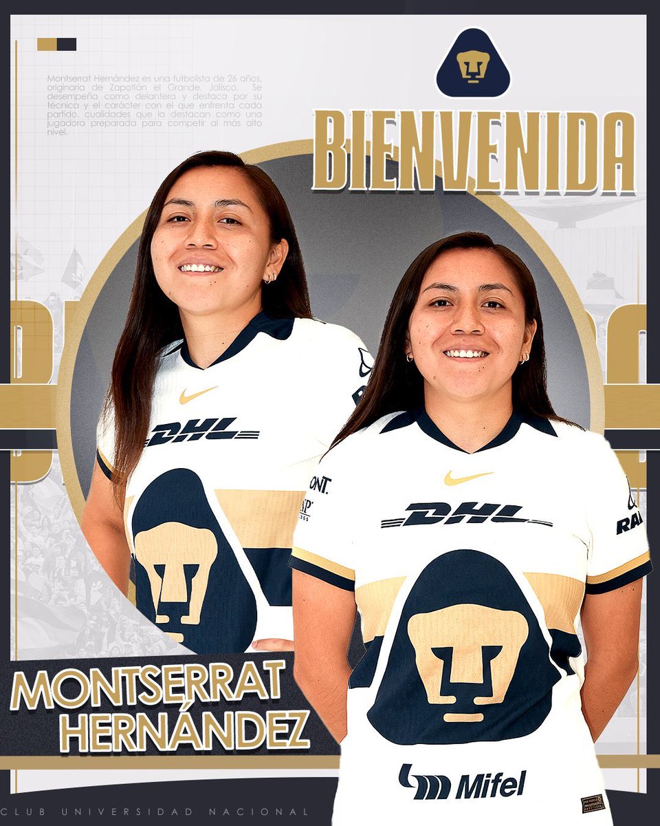 bruhdz8's tweet photo. ¡CONFIRMADO! ✅

Como lo adelanté hace unos días, Montserrat Hernández es nueva jugadora de Pumas Femenil. 🐱 https://t.co/aspYgACuNR