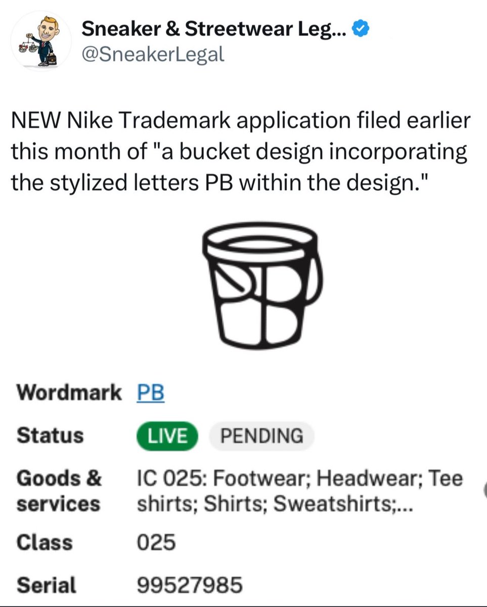 Nike has filed an trademark application for the PB bucket wordmark to be used on footwear and apparel.

The logo was featured on Paige Bueckers' Nike G.T. Hustle 3

PE that released while Bueckers was at UCONN in 2024

Is Paige Nike’s next signature athlete? (via <a href="/nicekicks/">Nice Kicks</a>)