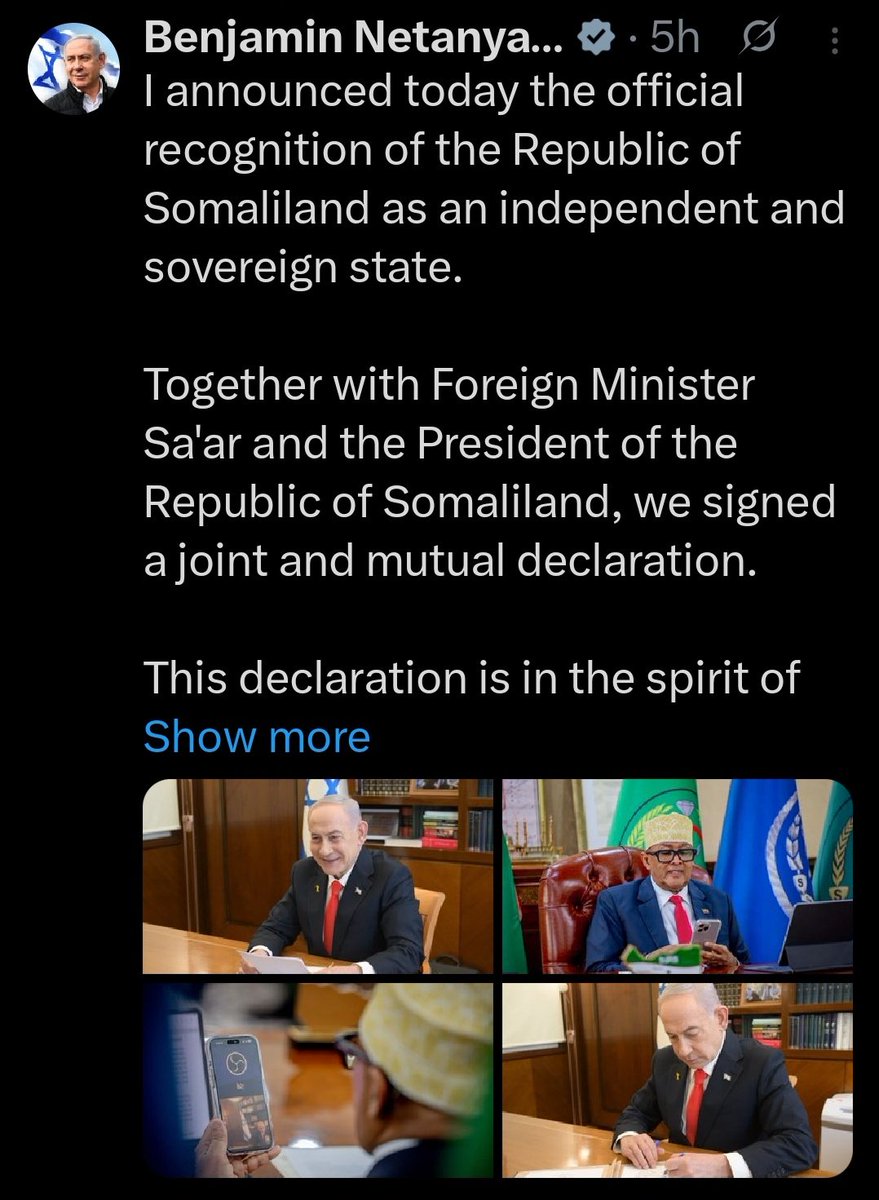 GuledWiliq's tweet photo. #Thread: Why Somaliland Deserves Recognition from Israel-explained.

This is peak hypocrisy. The same Muslim Brotherhood–aligned government in Mogadishu now loudly protesting Israel over Somaliland is the very same government that was quietly begging Israel in 2023 to join the Abraham Accords—and again in May 2025, lobbying Washington and Tel Aviv to use normalization as leverage to block Somaliland’s recognition.

The receipts are public:
Meetings, emails, and requests with U.S. congressional staff, the NSC, and Israeli-linked policy circles—all aimed at one goal: trade normalization with Israel for political survival.

Now suddenly they’ve discovered “principle.”

Let’s be honest about the real argument they’re making:
They claim that if Somaliland is recognized, Somalia will become a failed state again. That’s not a legal argument—it’s an admission of weakness. A state that survives only by denying others recognition is already failing.

Enough is enough. Somaliland was sovereign on June 26, 1960. Recognition isn’t a gift—it’s a restoration. December 26, 2025, should mark the end of this hostage politics.

The truth is simple: What threatens these mullah politicians isn’t Israel. It isn’t international law. It’s losing the leverage of forced unity. And that’s why recognition terrifies them.