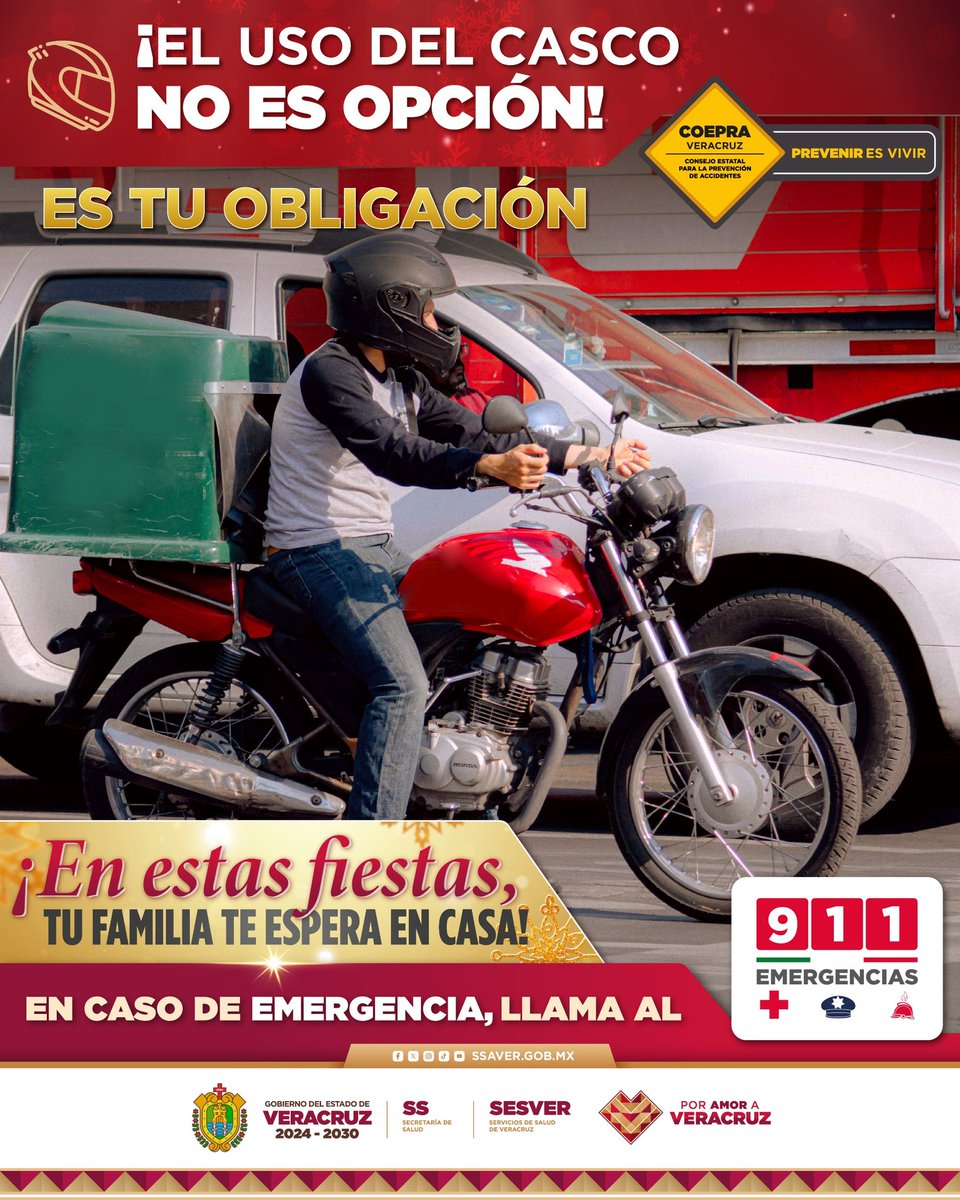 🪖 Te recordamos siempre usar el casco por tu seguridad.

Tu vida es lo más importante, cuídala en cada trayecto 🙌🏼.

🚨 En caso de emergencia, llama al 911.