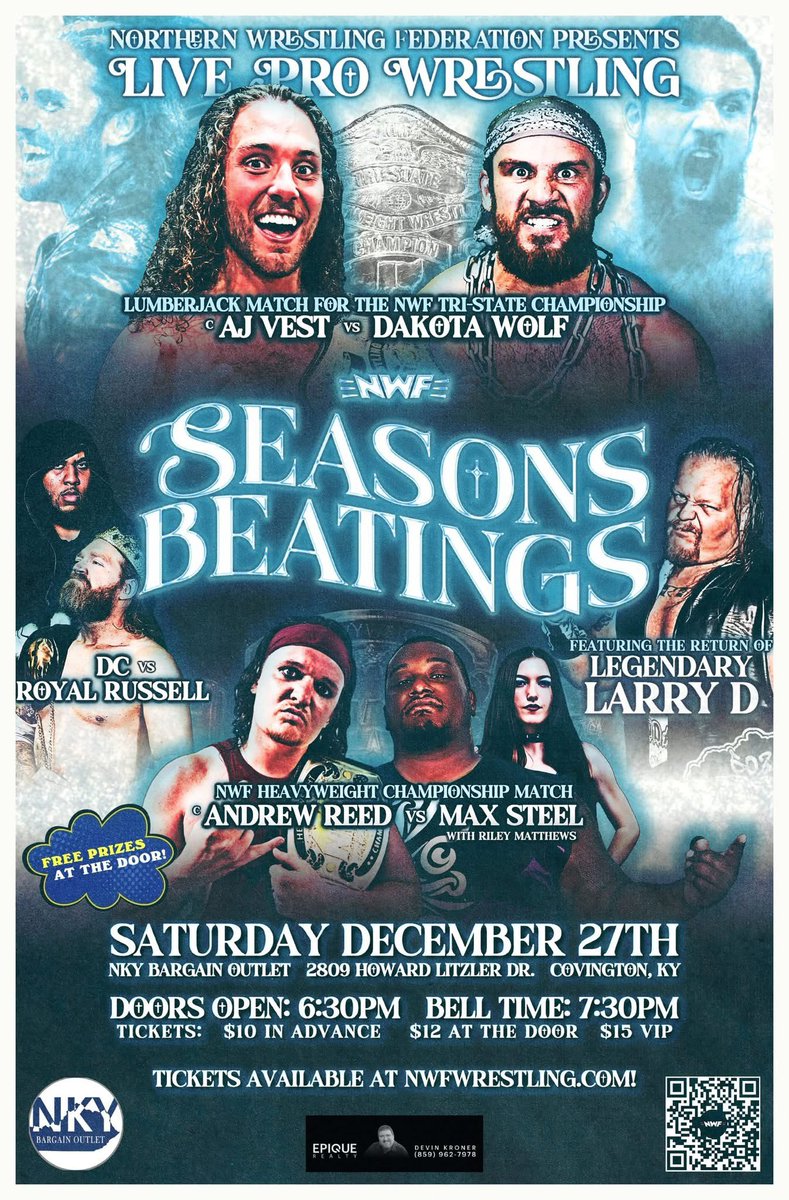 KennyisChillin's tweet image. My @nwfwrestling friends conclude their 2025 year with their season beatings show tomorrow night at Covington, KY.