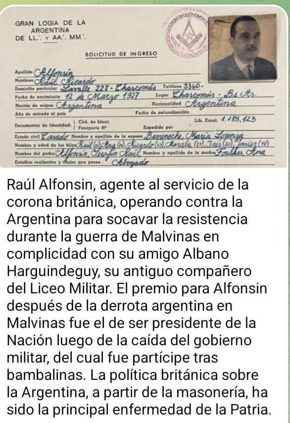 Derechoalavida's tweet photo. Ficha de afiliación de Alfonsin a la masonería. https://t.co/cJYPnDp3j5