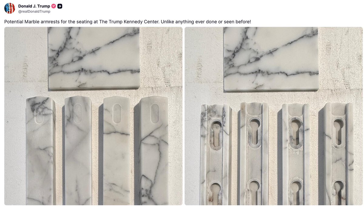 Trump touts 'marble armrests' for Kennedy Center while millions struggle to afford groceries and rent