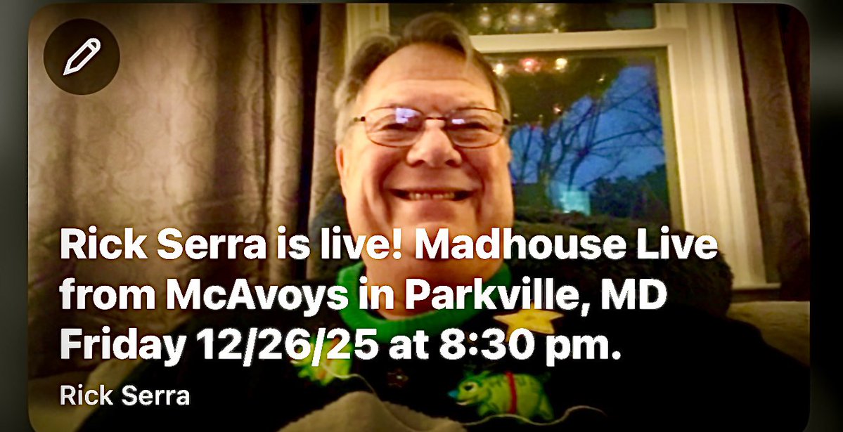 Rick Serra Live with 
Madhouse-an Ozzy Tribute.
Friday, December 26th 
at 8:30 pm

Live from McAvoys 
Parkville, MD

Link for Stream:
youtube.com/live/wMtUtT3es…