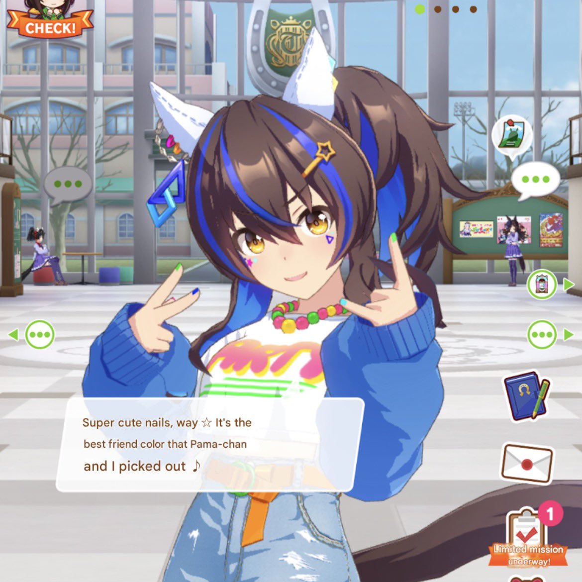 rosaliepilled's tweet image. (MTL) Palmer has two bracelets with green and blue and Helios has her nails to kind of match too … so cute