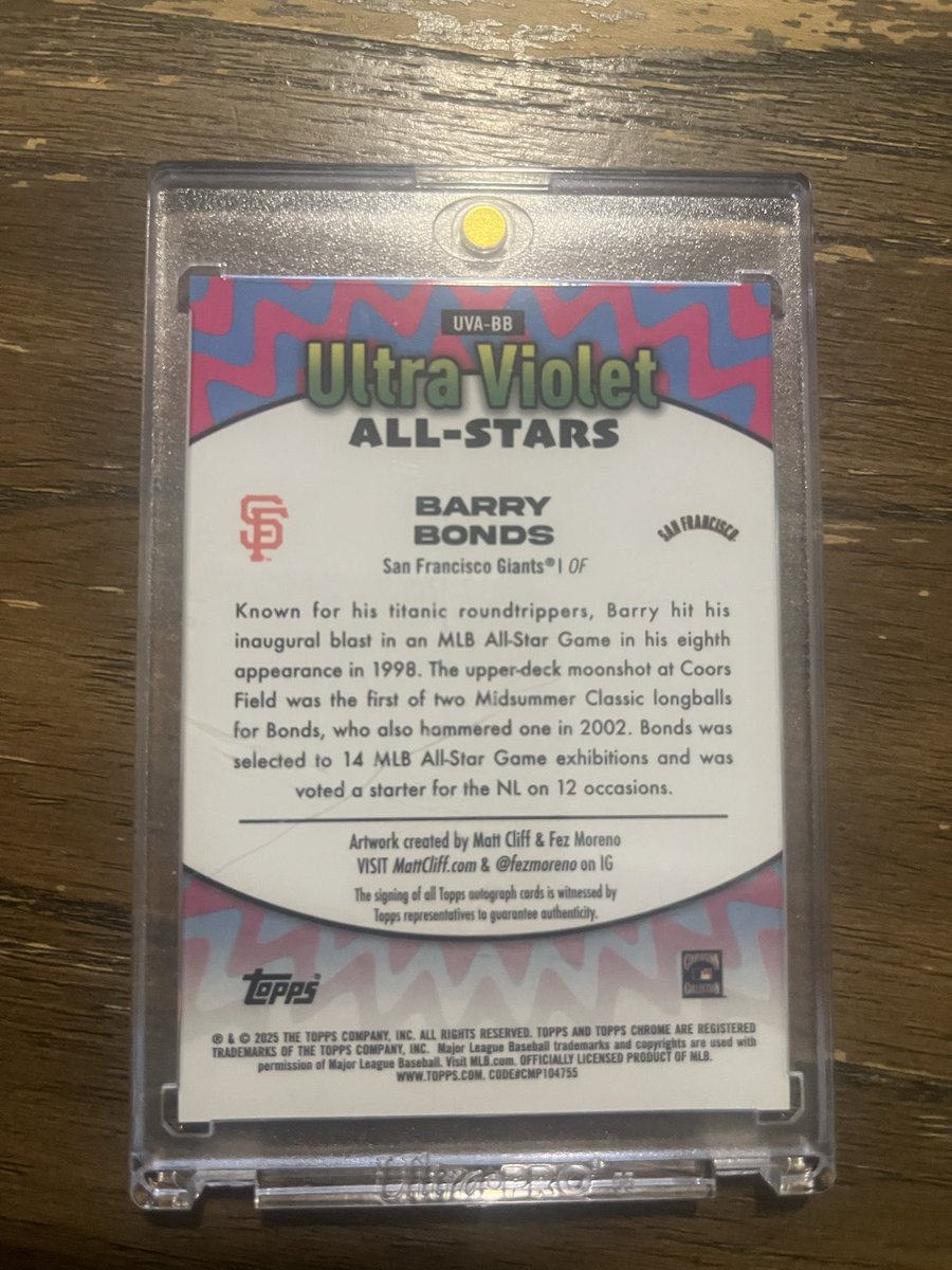 syanez33's tweet photo. Pulled a barry bonds 2025 mlb topps chrome ultra violet auto all stars 1/5 red foil out of a hobby box. Anyone know the estimated value of comp cards?
@CoachDuggs https://t.co/gW3ImD092Y
